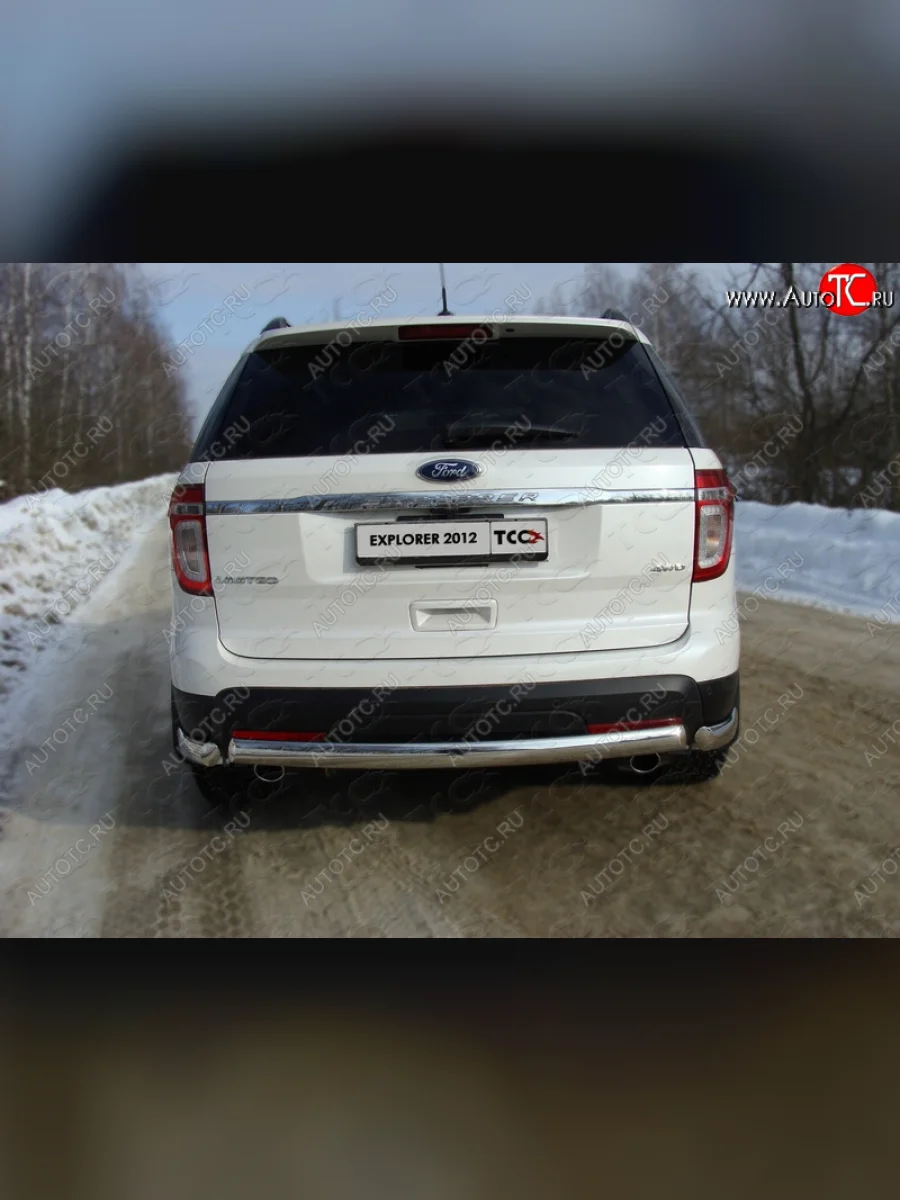 Защита задняя (центральная длинная, нержавейка 75*42 мм) ТСС Тюнинг Ford Explorer U502 дорестайлинг (2010-2016)  в Керчи Республика Крым