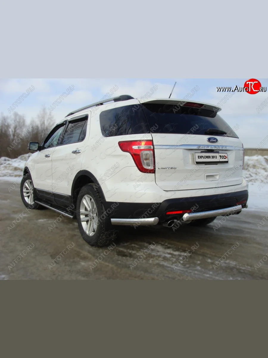Защита задняя (центральная короткая, нержавейка 75*42 мм) ТСС Тюнинг Ford Explorer U502 дорестайлинг (2010-2016)  в Керчи Республика Крым