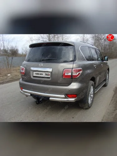 Защита задняя под фаркоп (центральная, нержавейка d75*75 мм) ТСС Тюнинг Nissan Patrol  6 (2014-2017) Y62 рестайлинг