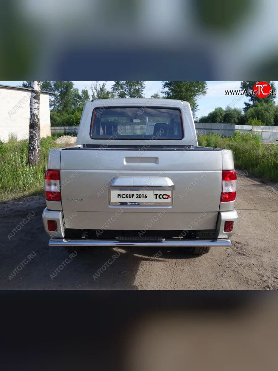Защита задняя с накладкой (центральная 120х60 мм) ТСС Тюнинг Уаз Патриот 23632 2-ой рестайлинг пикап (2016-2025) (центральная)  в Перми Пермском крае