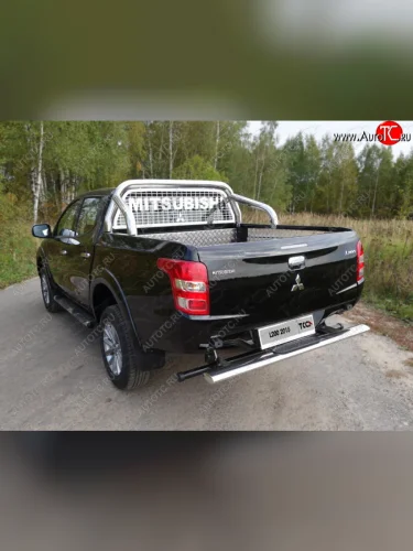 Защита задняя с накладкой (центральная 120х60 мм) ТСС Тюнинг Mitsubishi L200  5 KK,KL (2015-2019) дорестайлинг