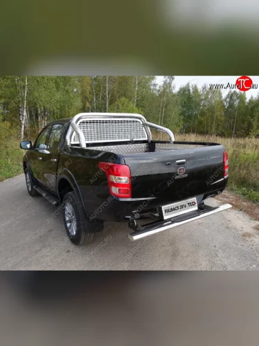 Защита задняя с накладкой без заднего бампера (центральная 120х60 мм) ТСС Тюнинг Fiat Fullback (2016-2018)