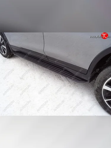 Пороги алюминиевые Slim Line ТСС Тюнинг (Black) Nissan X-trail 3 T32 рестайлинг (2017-2022)