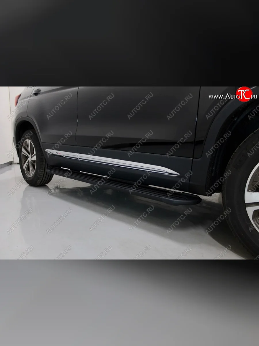 Пороги алюминиевые Slim Line ТСС Тюнинг Changan CS75 1-ый рестайлинг (2018-2022) (Black)  в Керчи Республика Крым