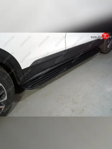 Пороги алюминиевые Slim Line ТСС Тюнинг (Black) Geely Coolray SX11 дорестайлинг (2018-2023)