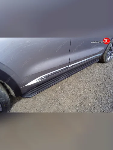 Пороги алюминиевые Slim Line ТСС Тюнинг (Black) Geely Monjaro (2022-2025)