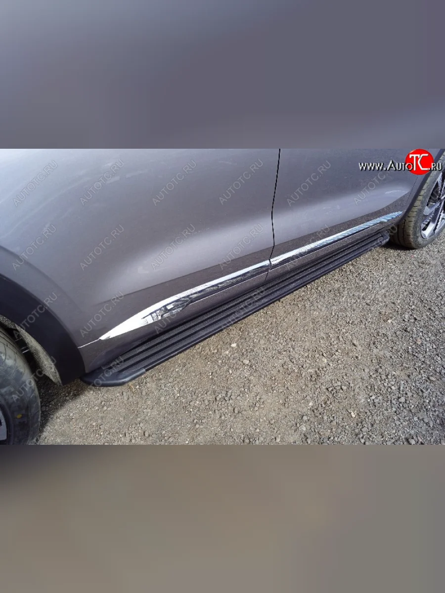 Пороги алюминиевые Slim Line ТСС Тюнинг Geely Monjaro (2022-2025) (Black)  в Керчи Республика Крым