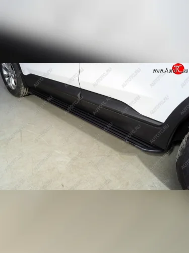 Пороги алюминиевые Slim Line ТСС Тюнинг (Black) Hyundai Santa Fe TM рестайлинг (2020-2022)