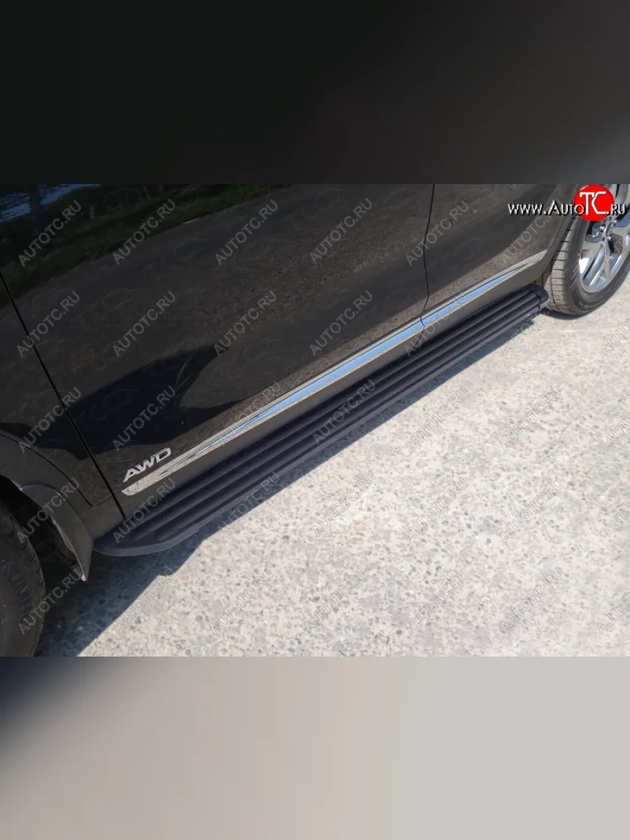 Пороги алюминиевые Slim Line ТСС Тюнинг KIA Sorento UM/Prime рестайлинг (2018-2020) (Black)  с доставкой в г. Пермь