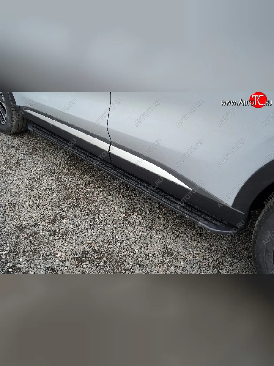 Пороги алюминиевые Slim Line ТСС Тюнинг EXEED RX (2022-2025) (Black)  в Керчи Республика Крым