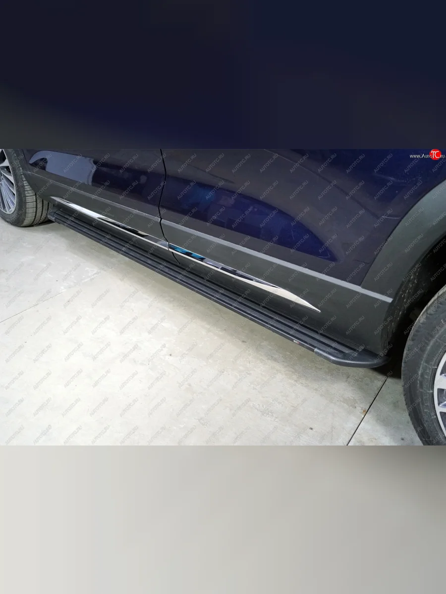 Пороги алюминиевые Slim Line ТСС Тюнинг Jetour X90 Plus (2021-2025) (Black)  в Керчи Республика Крым