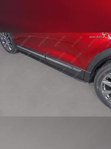 Пороги алюминиевые Slim Line ТСС Тюнинг (Black) Mazda CX-9 TC дорестайлинг (2015-2025)