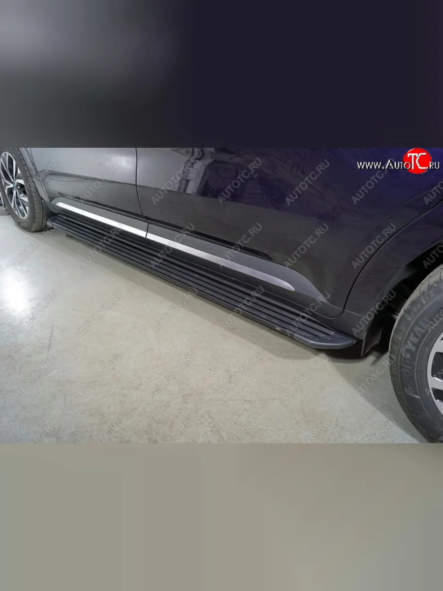 Пороги алюминиевые Slim Line ТСС Тюнинг KIA Carnival KA4 минивэн дорестайлинг (2020-2023) (Black)  с доставкой в г. Керчь