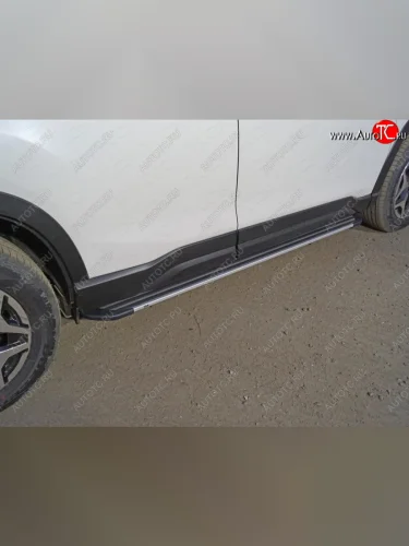 Пороги алюминиевые Slim Line ТСС Тюнинг (Silver) Subaru Forester SK/S14 дорестайлинг (2018-2021)