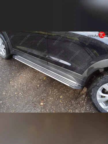 Пороги алюминиевые Slim Line ТСС Тюнинг (Silver) Hyundai Tucson TL рестайлинг (2018-2021)