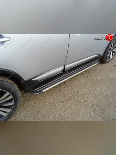 Пороги алюминиевые Slim Line ТСС Тюнинг (Silver) Mitsubishi Outlander GF 3-ий рестайлинг (2018-2022)