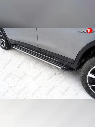 Пороги алюминиевые Slim Line ТСС Тюнинг (Silver) Nissan X-trail 3 T32 рестайлинг (2017-2022)