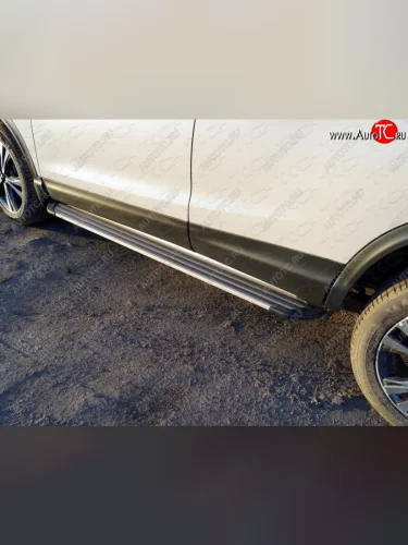 Пороги алюминиевые Slim Line ТСС Тюнинг (Silver) Nissan Qashqai 2 J11 рестайлинг (2017-2022)