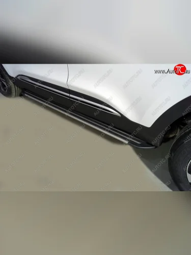 Пороги алюминиевые Slim Line ТСС Тюнинг (Silver) Chery Tiggo 4 Pro (2021-2025)