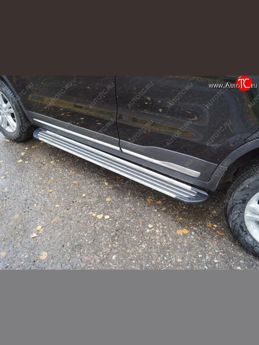 Пороги алюминиевые Slim Line ТСС Тюнинг Geely Atlas NL3 (2016-2022) (Silver )  с доставкой в г. Керчь