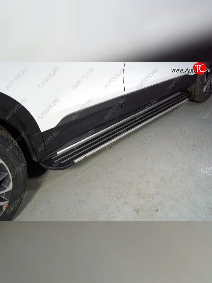 Пороги алюминиевые Slim Line ТСС Тюнинг Geely Coolray SX11 дорестайлинг (2018-2023) (Silver)  в Керчи Республика Крым