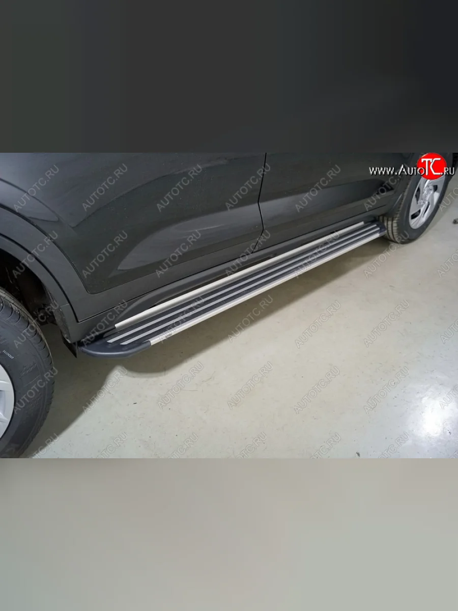 Пороги алюминиевые Slim Line ТСС Тюнинг Hyundai Creta SU (2020-2022) (Silver)  в Самаре Самарской области