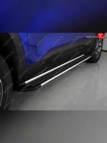 Пороги алюминиевые Slim Line ТСС Тюнинг (Silver) KIA Seltos SP2 дорестайлинг (2019-2022)