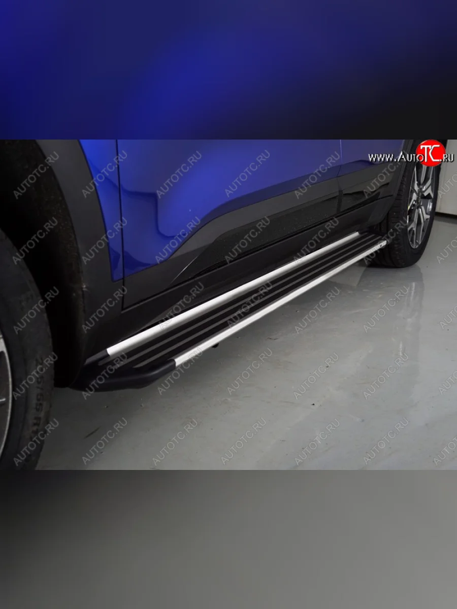 Пороги алюминиевые Slim Line ТСС Тюнинг KIA Seltos SP2 дорестайлинг (2019-2022) (Silver)  в Воронеже Воронежской области