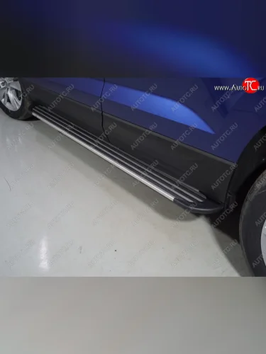 Пороги алюминиевые Slim Line ТСС Тюнинг (Silver) Skoda Karoq NU7 рестайлинг (2020-2025)