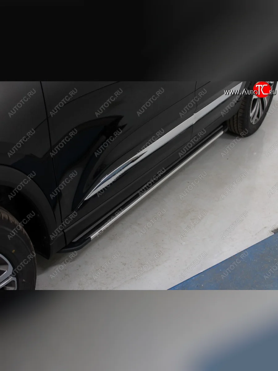 Пороги алюминиевые Slim Line ТСС Тюнинг Chery Tiggo 8 1 T18 рестайлинг (2019-2023) (Silver)  с доставкой в г. Керчь