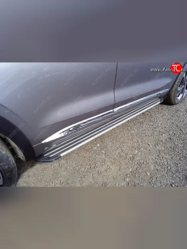 Пороги алюминиевые Slim Line ТСС Тюнинг (Silver) Geely Monjaro (2022-2025)