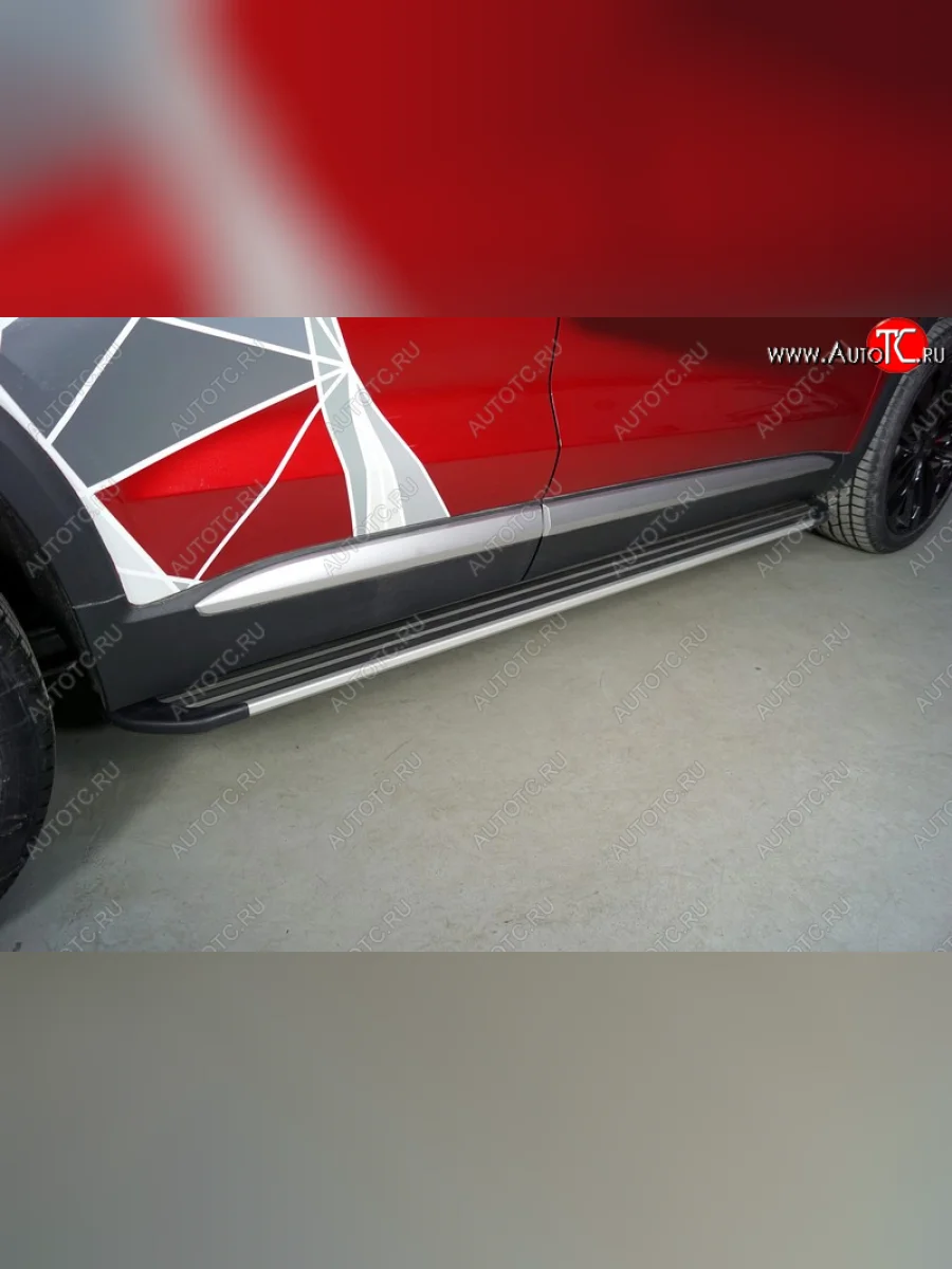 Пороги алюминиевые Slim Line ТСС Тюнинг Geely Tugella FY11,HPBA4 рестайлинг (2022-2025) (Silver)  в Самаре Самарской области