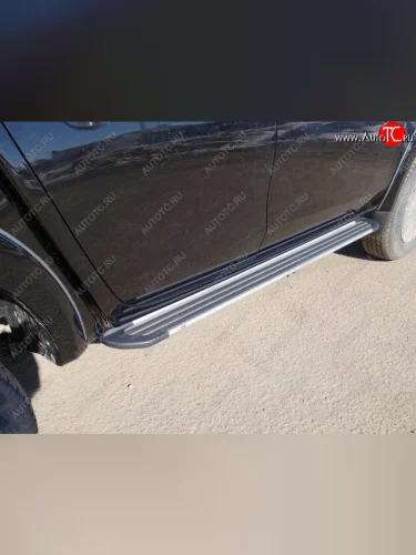 Пороги алюминиевые, ТСС Тюнинг (Slim Line Silver) Mitsubishi L200 4  рестайлинг (2013-2016)