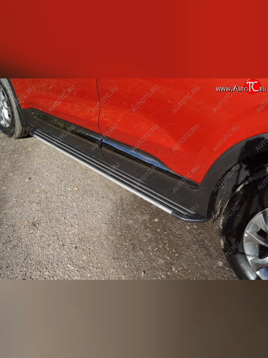 Пороги алюминиевые Slim Line ТСС Тюнинг Hyundai Santa Fe TM дорестайлинг (2018-2021) (Silver)  в Самаре Самарской области