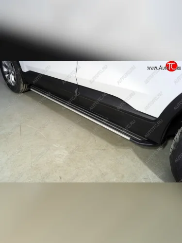 Пороги алюминиевые Slim Line ТСС Тюнинг (Silver) Hyundai Santa Fe TM рестайлинг (2020-2022)