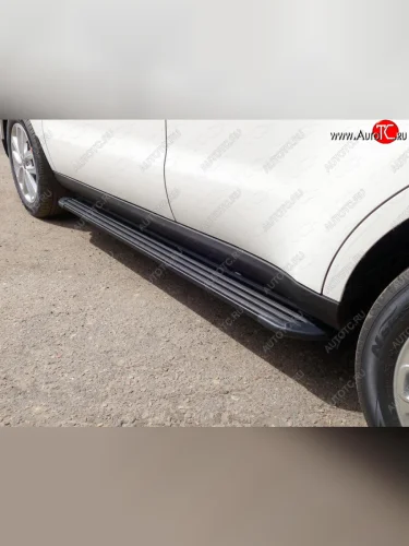 Пороги алюминиевые Slim Line ТСС Тюнинг (Black) KIA Soul PS рестайлинг (2017-2019)