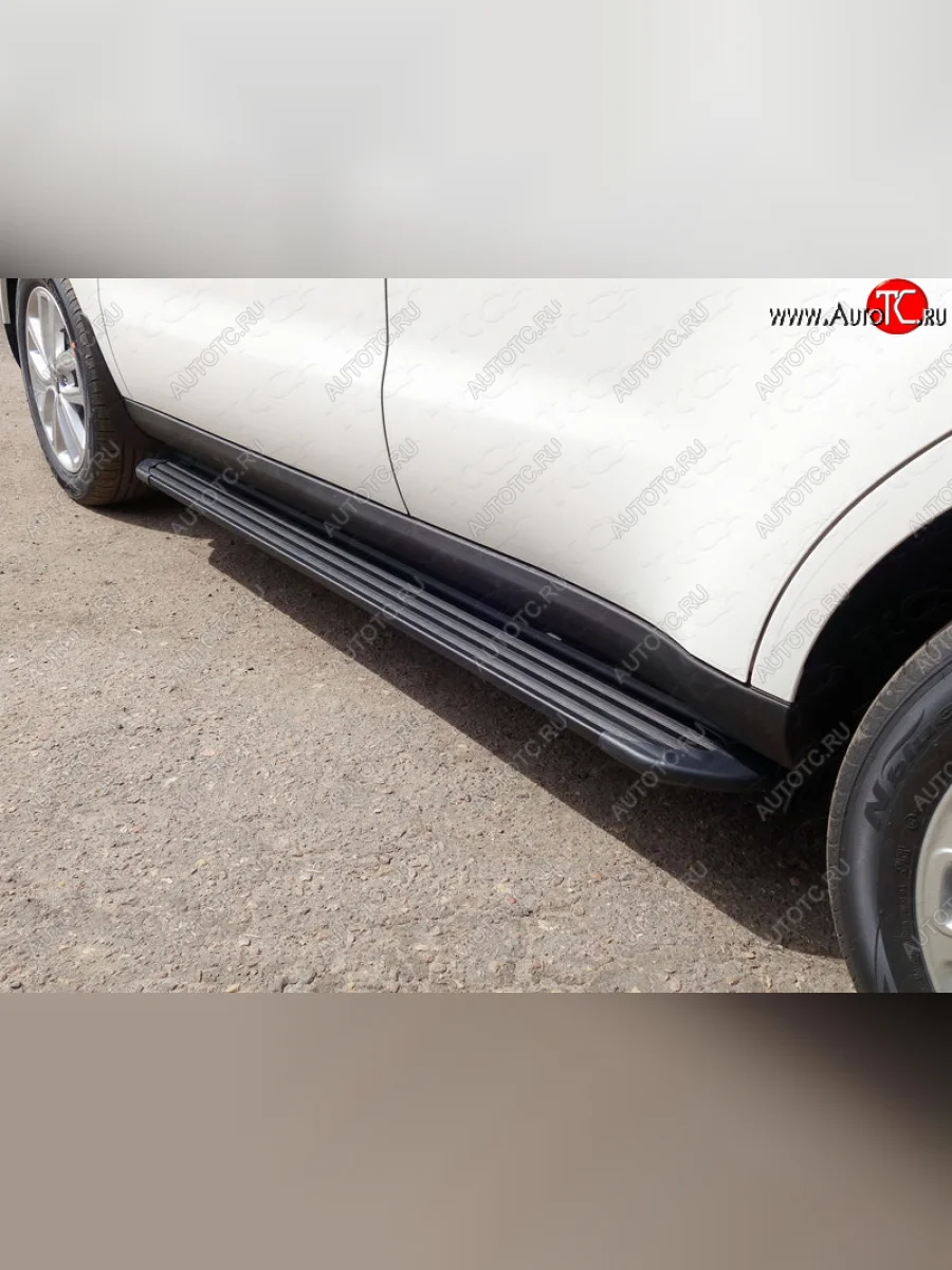 Пороги алюминиевые Slim Line ТСС Тюнинг KIA Soul PS рестайлинг (2017-2019) (Black)  в Керчи Республика Крым