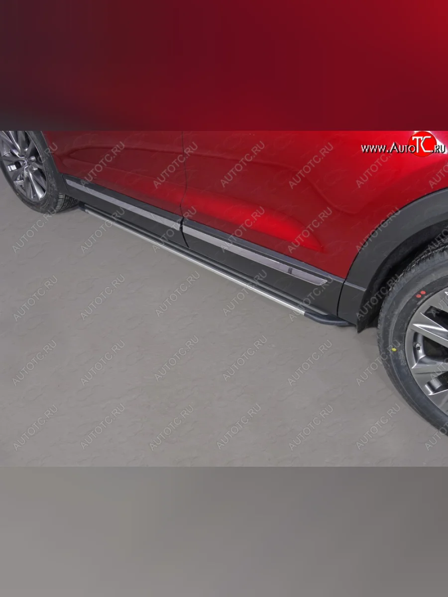 Пороги алюминиевые Slim Line ТСС Тюнинг Mazda CX-9 TC дорестайлинг (2015-2025) (Silver)  в Перми Пермском крае