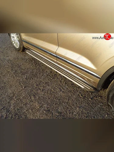 Пороги алюминиевые Slim Line ТСС Тюнинг (Silver) Volkswagen Touareg 3 CR дорестайлинг (2018-2022)