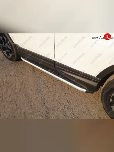 Пороги алюминиевые с пластиковой накладкой ТСС Тюнинг (серые) Honda CR-V RW,RT дорестайлинг (2016-2020)
