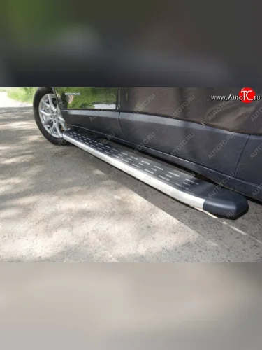 Пороги алюминиевые с пластиковой накладкой (Sport, Longitude, Limited) ТСС Тюнинг (серые) Jeep Cherokee KL дорестайлинг (2014-2017)