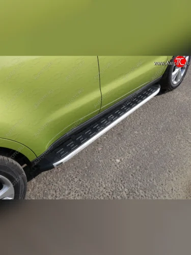 Пороги алюминиевые с пластиковой накладкой ТСС Тюнинг (серые) KIA Soul PS дорестайлинг (2014-2016)