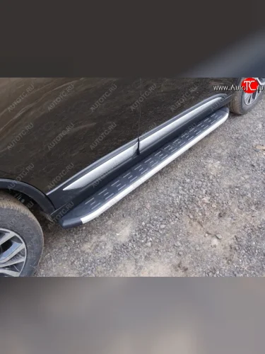 Пороги алюминиевые с пластиковой накладкой ТСС Тюнинг (серые) Mitsubishi Outlander XL (CW)  рестайлинг (2010-2013)