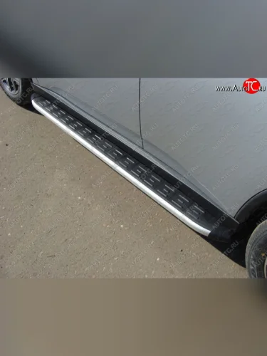 Пороги алюминиевые с пластиковой накладкой ТСС Тюнинг (серые) Mitsubishi Outlander GF дорестайлинг (2012-2014)