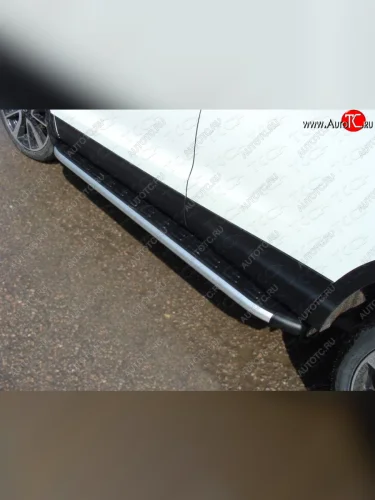 Пороги алюминиевые с пластиковой накладкой ТСС Тюнинг (серые) Nissan Qashqai 2 J11 дорестайлинг (2013-2019)