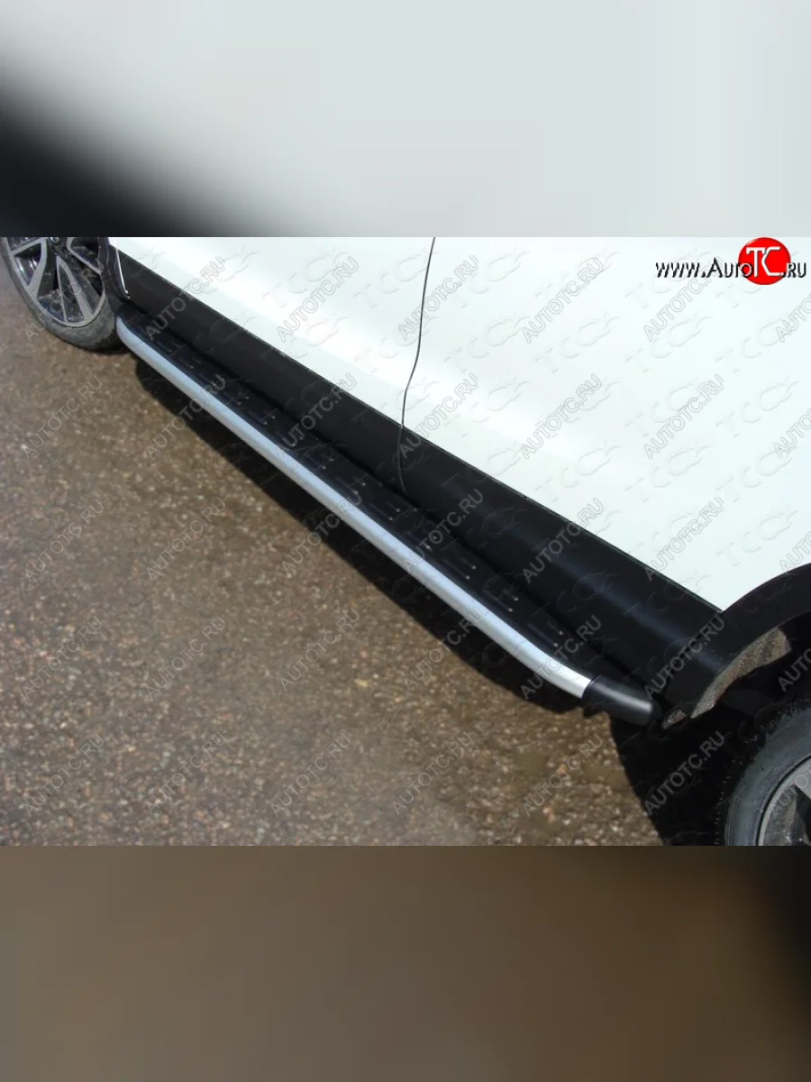 Пороги алюминиевые с пластиковой накладкой ТСС Тюнинг Nissan Qashqai 2 J11 дорестайлинг (2013-2019) (серые)  в Самаре Самарской области