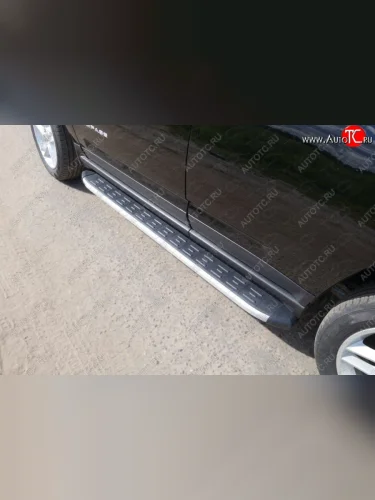 Пороги алюминиевые с пластиковой накладкой ТСС Тюнинг (серые) Jeep Compass MK рестайлинг (2011-2015)