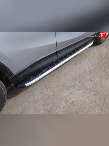 Пороги алюминиевые с пластиковой накладкой ТСС Тюнинг (серые) Mazda CX-7 ER рестайлинг (2010-2012)