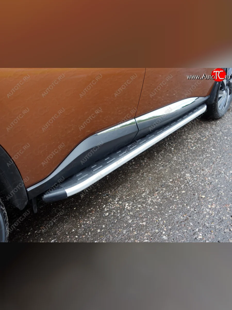 Пороги алюминиевые с пластиковой накладкой ТСС Тюнинг Nissan Murano 2 Z51 рестайлинг (2010-2016) (серые)  в Самаре Самарской области
