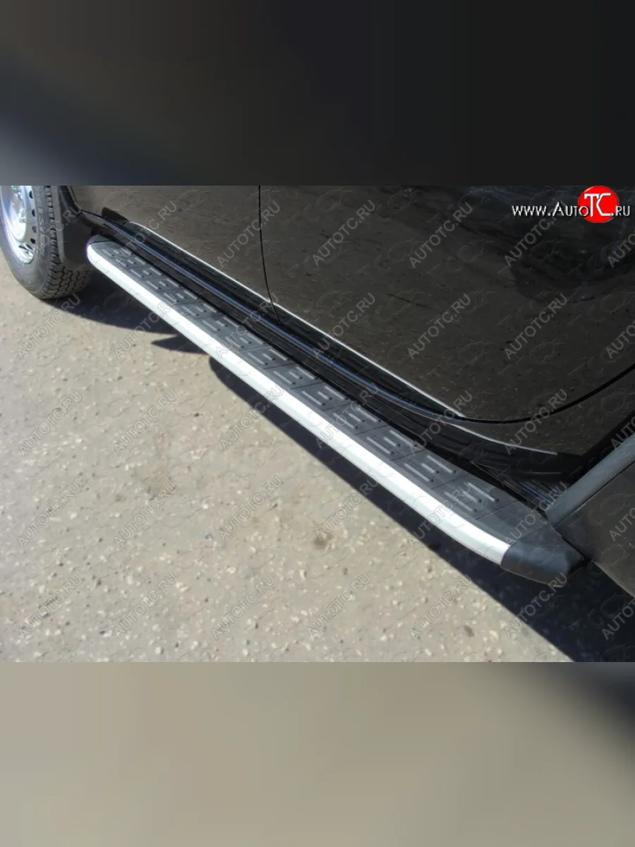 Пороги алюминиевые с пластиковой накладкой ТСС Тюнинг Mitsubishi L200 4  рестайлинг (2013-2016) (серые)  в Керчи Республика Крым